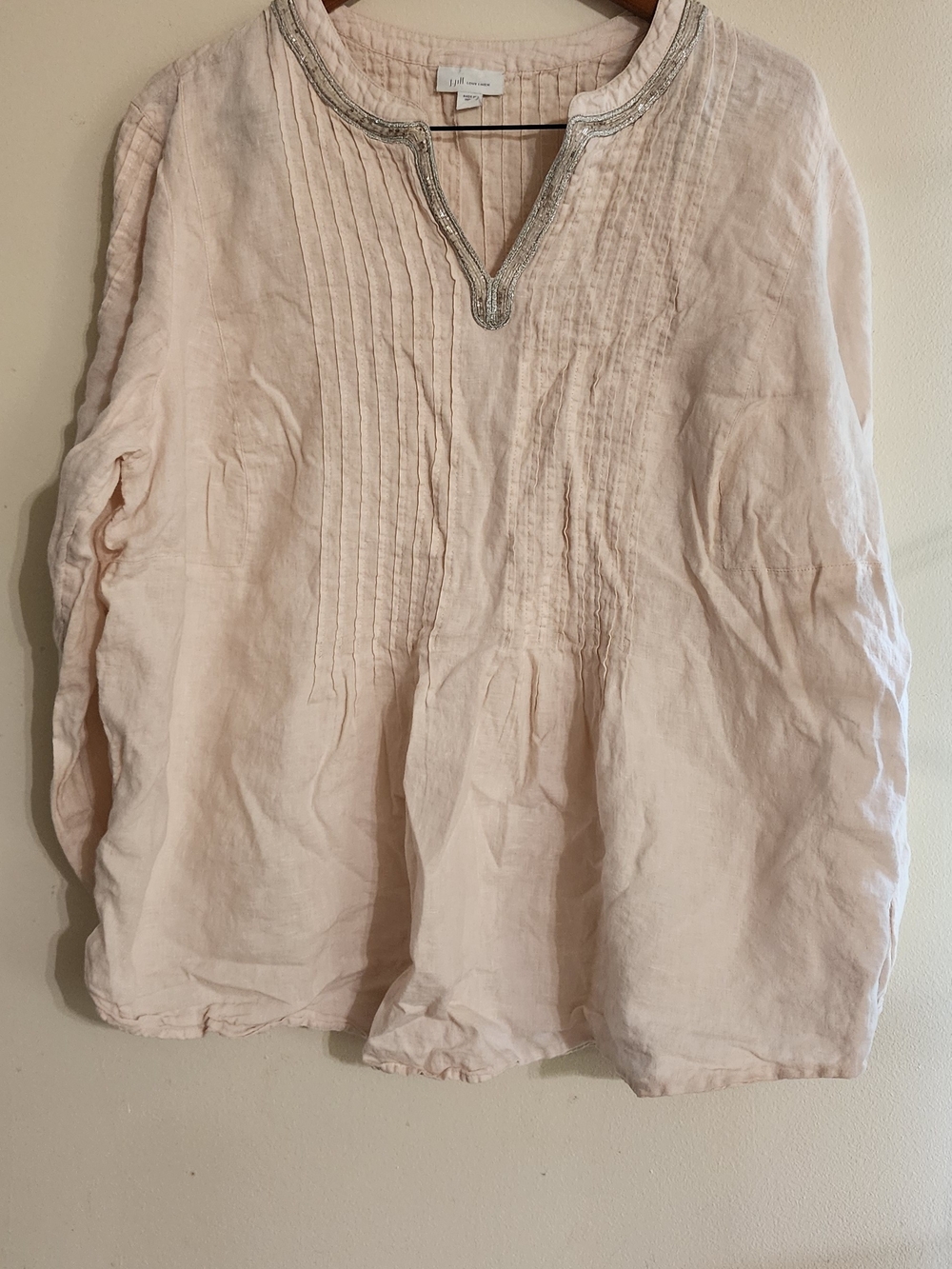 J.Jill Love Linen Beaded V-Neck Long Sleeve Blouse Top Size 2X